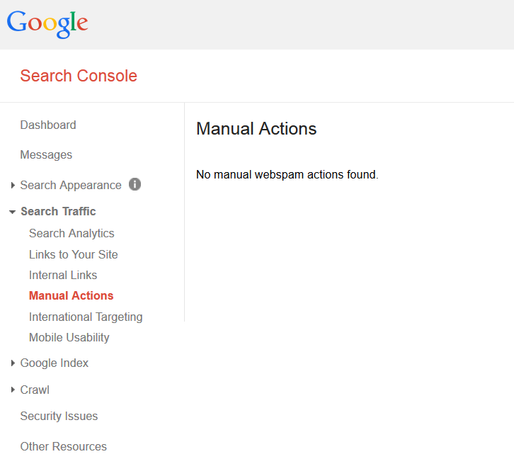 Google Search Console Manual Actions