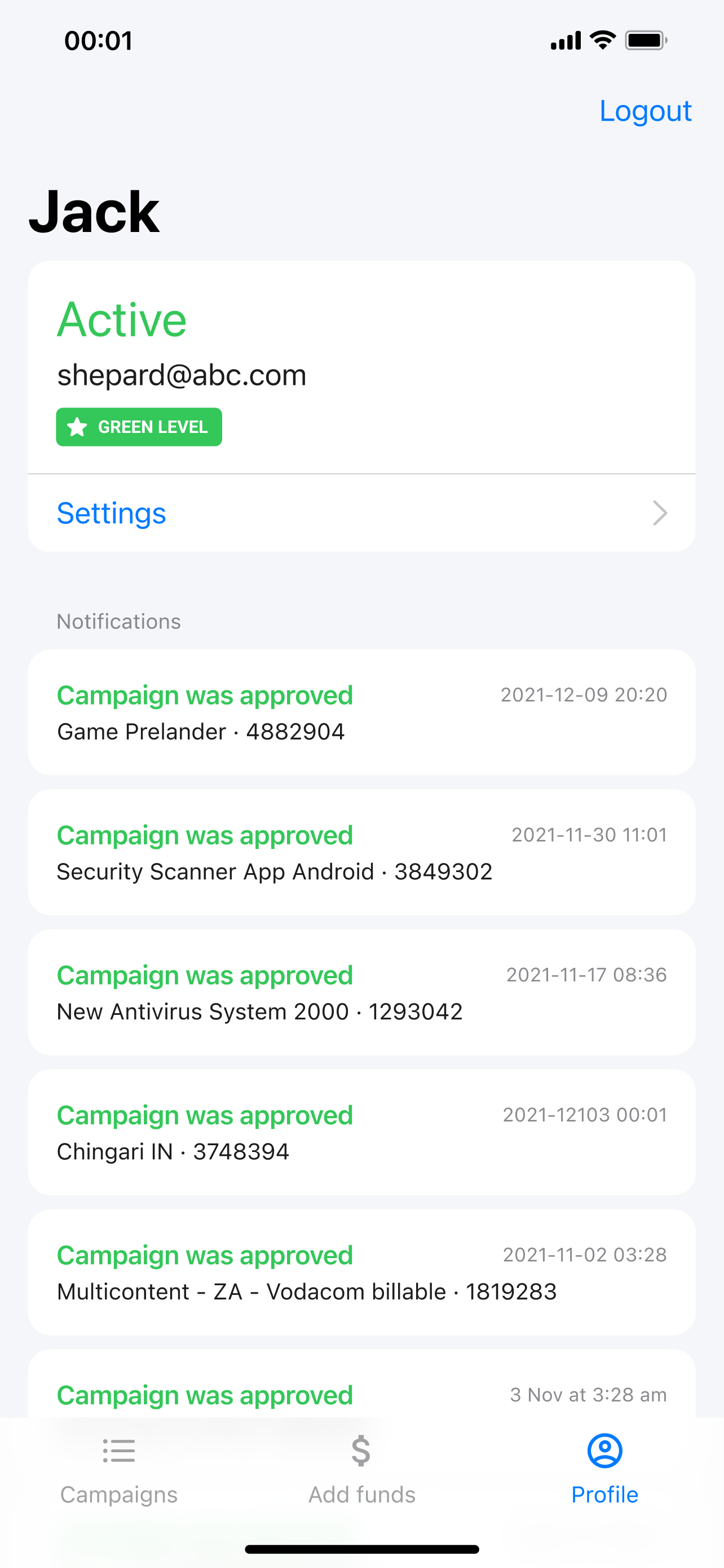 propellerads - campaign status - app for advertisers