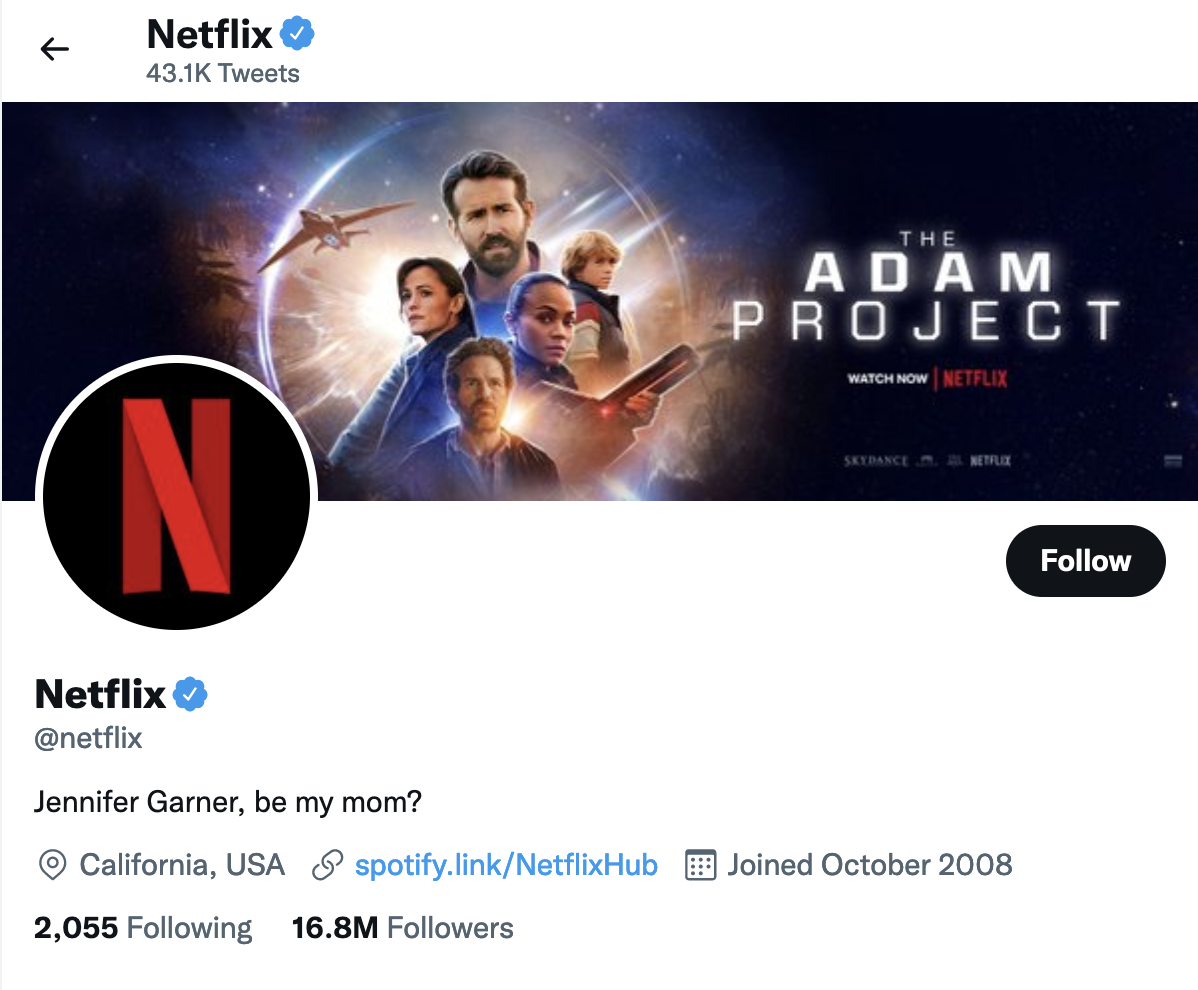 Netflix Tiwtter account page