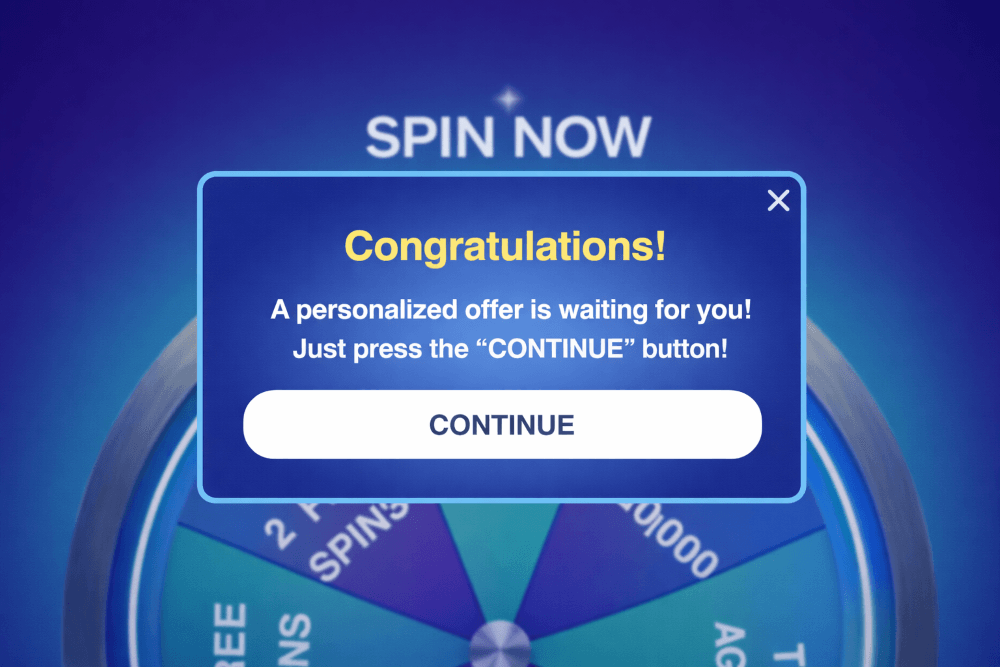 PropellerAds - Interactive ad with a spin wheel and continue popup offer