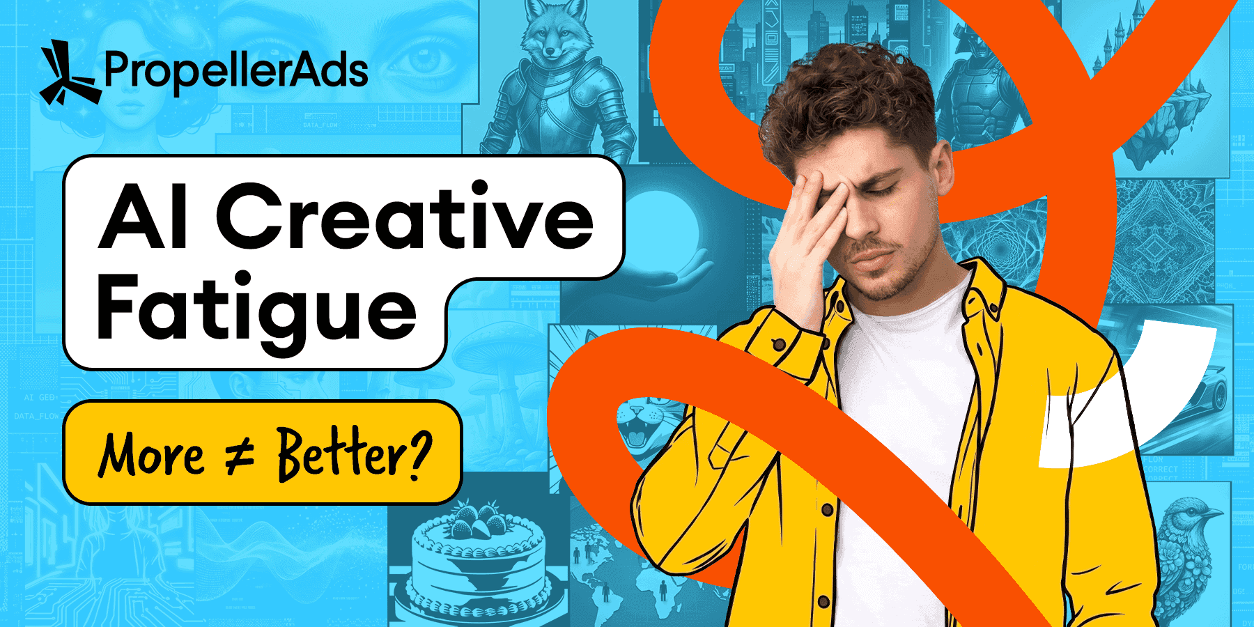 PropellerAds - AI creative fatigue in advertising, showing how too many similar variations can weaken performance and user attention