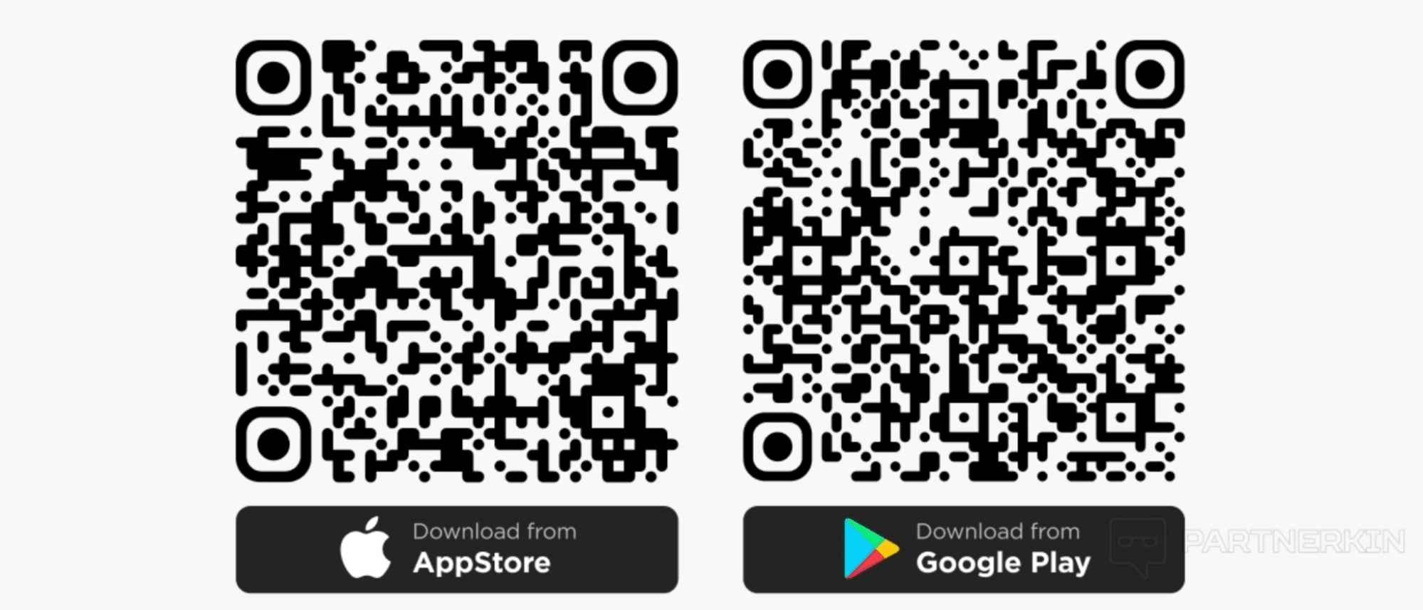PropellerAds - Partnerkin Awards voting QR codes for downloading the app on the App Store and Google Play.