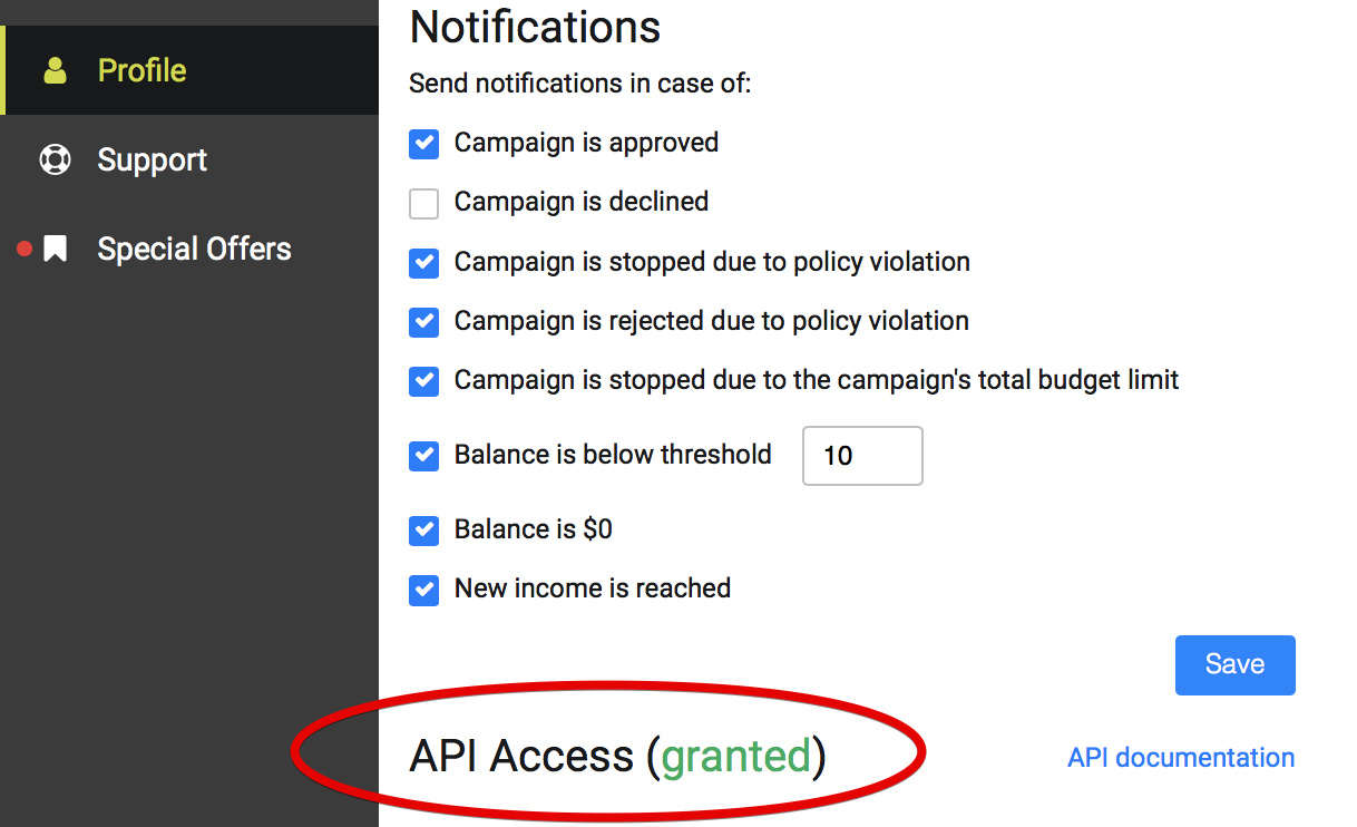 API access granted