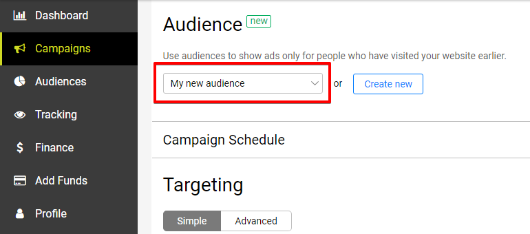 Start retargeting campaign
