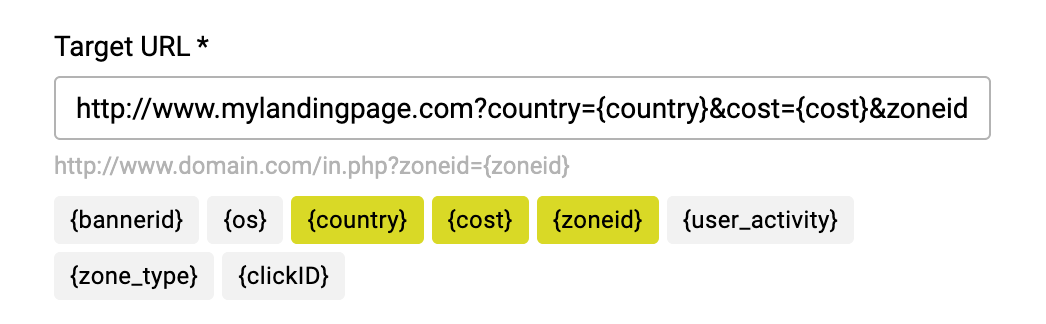 propellerads - target URL
