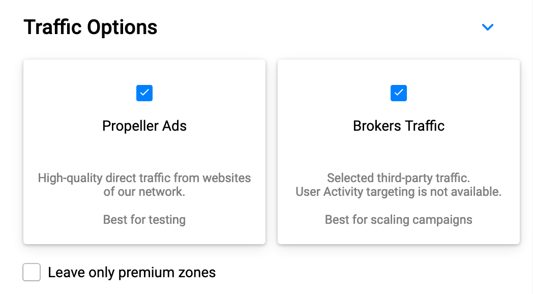 propellerads - traffic types