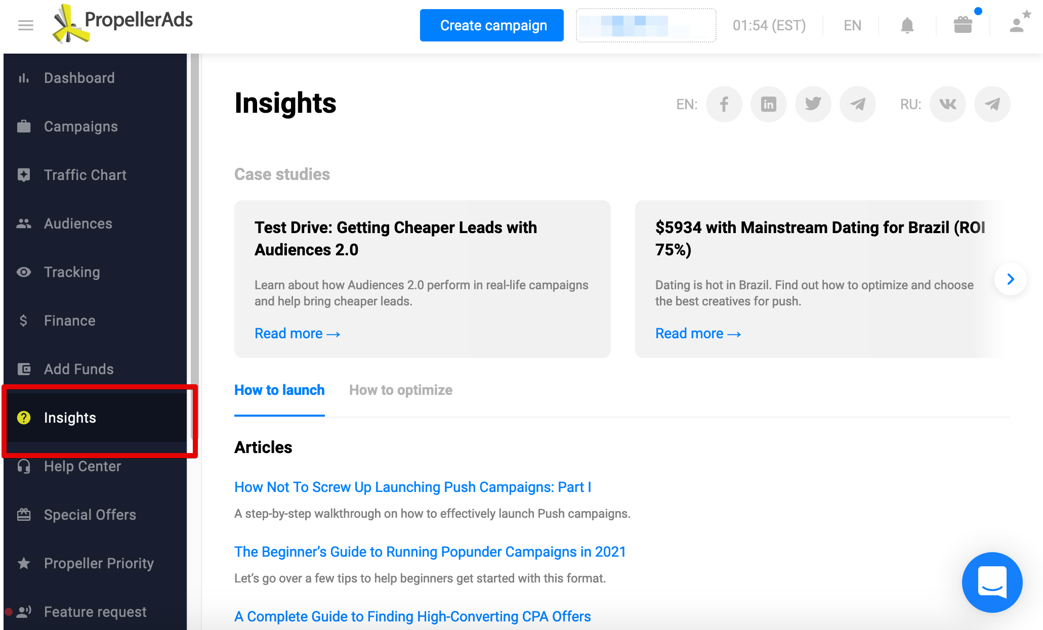 Propellerads - insights tab