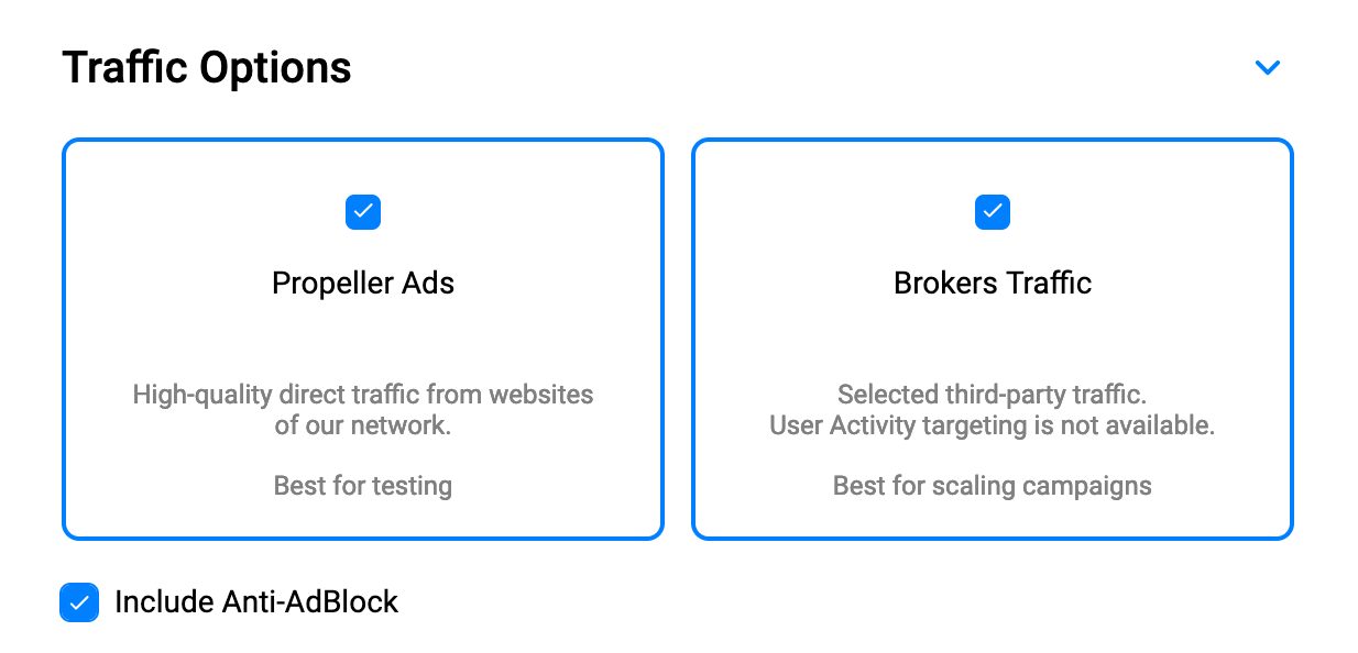 Propellerads - traffic options