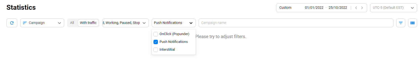 propellerads - profit seasons - how to filter