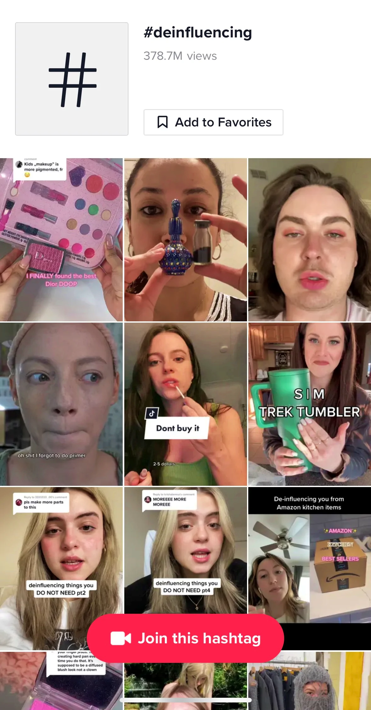 Deinfluencing trend: hashtag