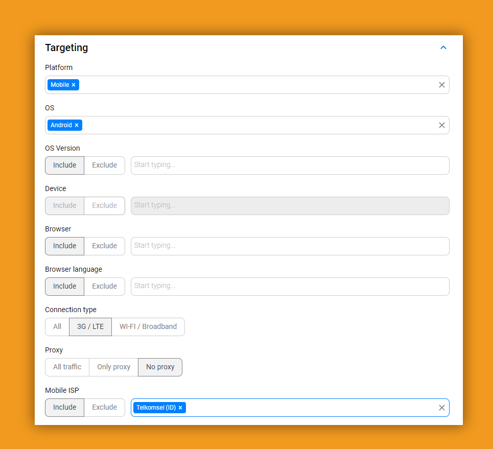 create campaign at propellerads - targeting