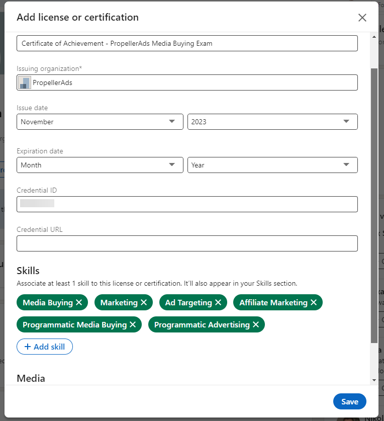 Adding your Media Buyer certificate, step 3