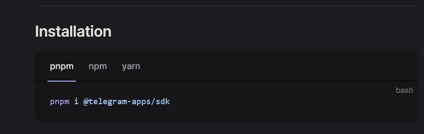 telegram-sdk-installation-command