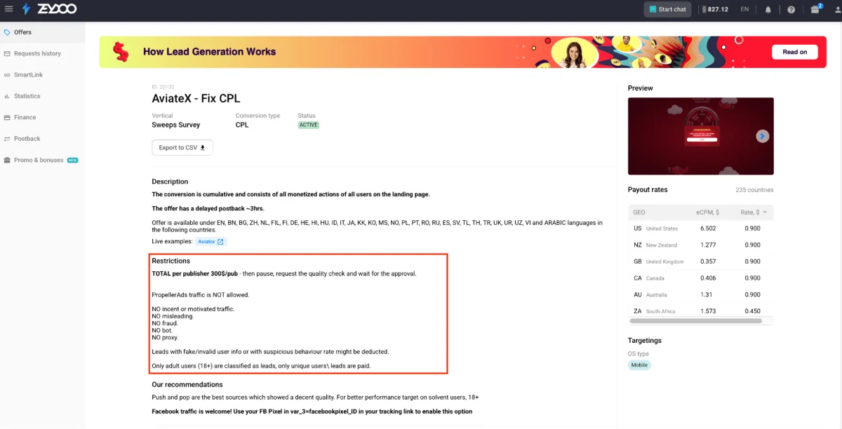 PropellerAds - affiliate guide to assessing product legality and placing risk warnings for offers