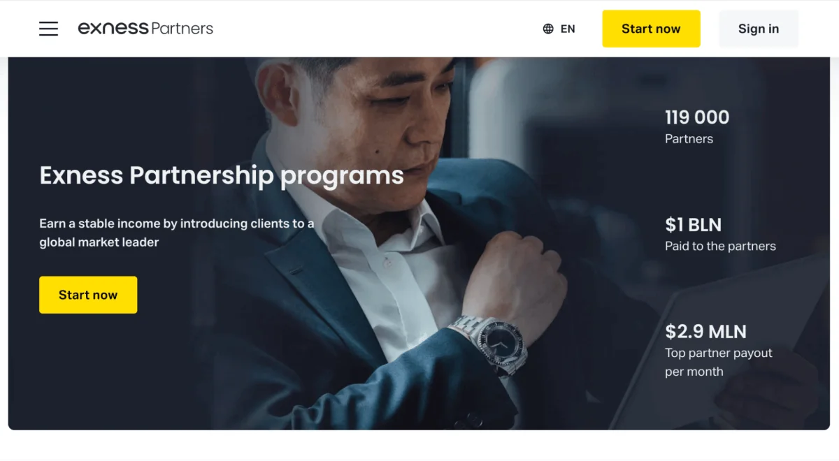 PropellerAds - Exness Affiliates program with high CPA payouts and daily rewards for traders