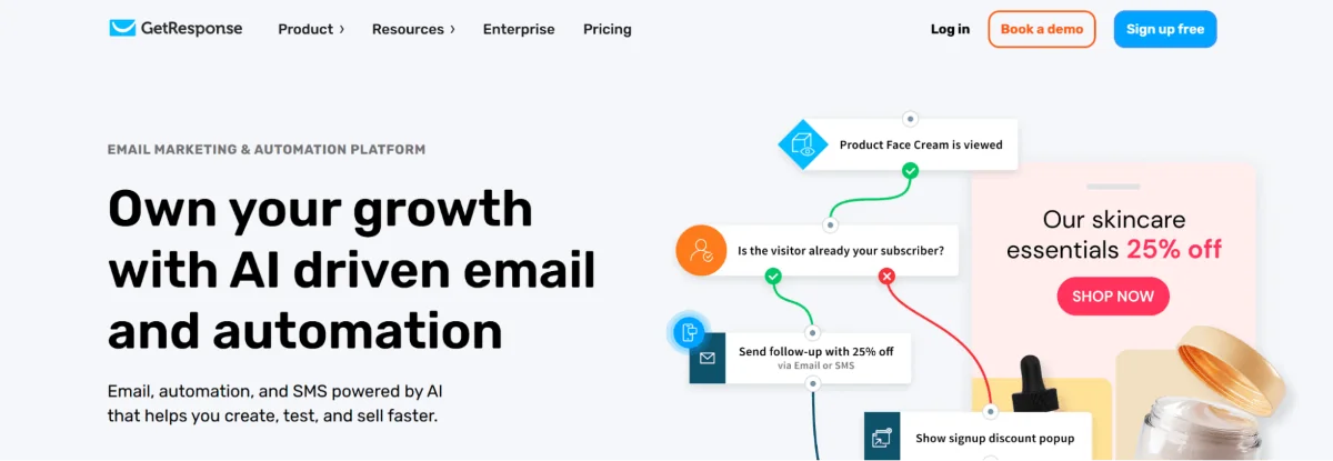 PropellerAds - GetResponse AI email automation tool for building affiliate funnels, emails, and landing pages