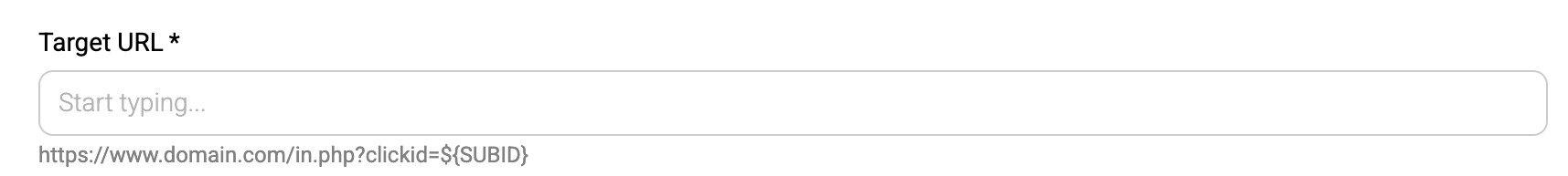 PropellerAds - campaign setup showing Target URL field and click ID tracking macro for Popunder campaigns