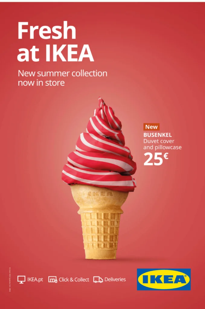 PropellerAds - example of an attention-driven ad creative with bold IKEA headline and a playful ice cream visual