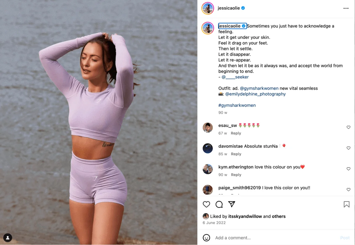 PropellerAds - example of influencer marketing on Instagram, showing a creator post that tags a brand and discloses an outfit ad