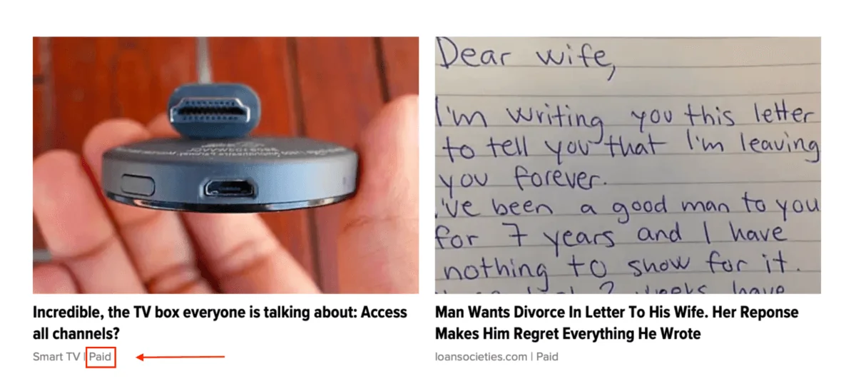 PropellerAds - example of native advertising on a content site, where paid ads blend into article-style recommendations