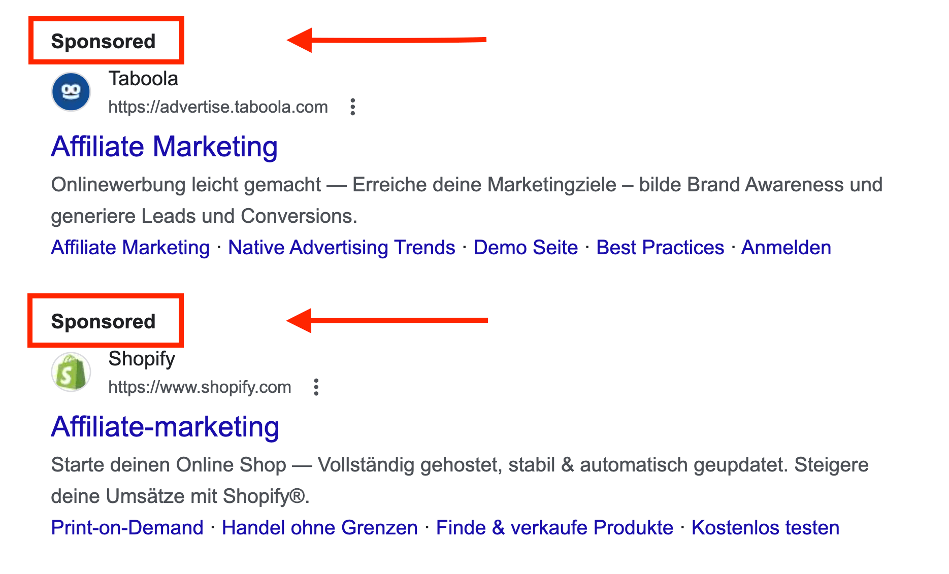 PropellerAds - example of search engine marketing showing PPC ads labeled “Sponsored” at the top of Google search results