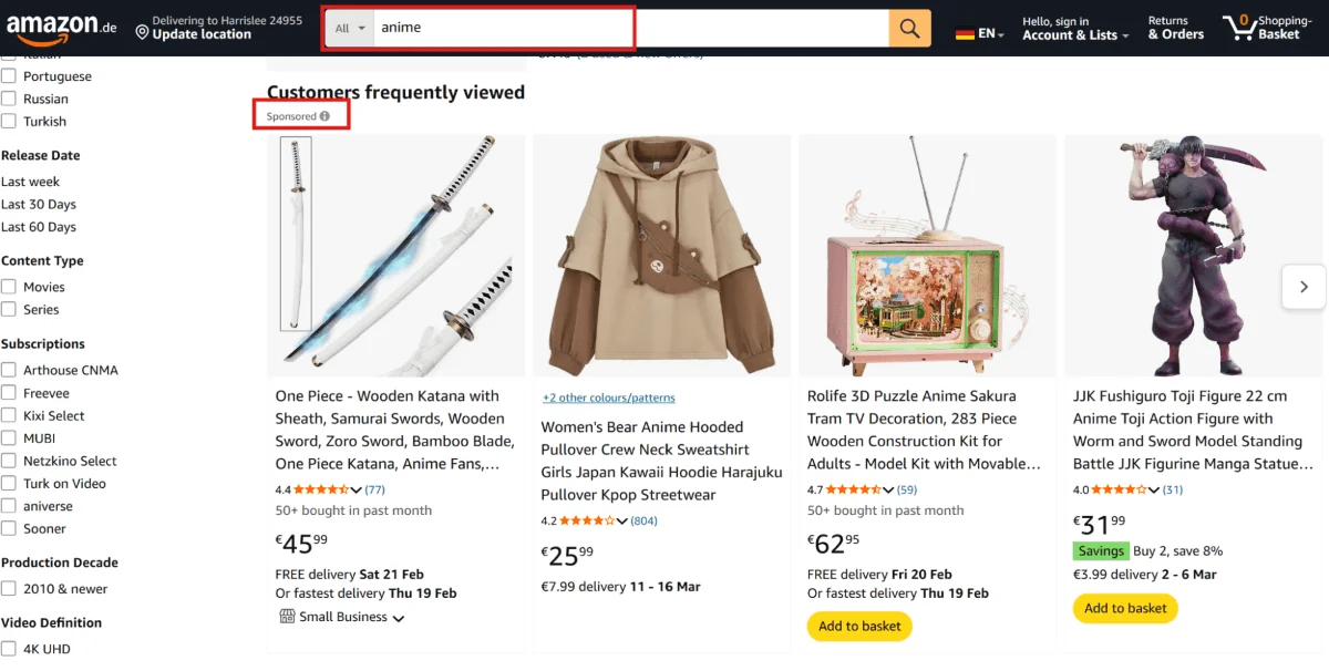PropellerAds - Sponsored search placement shown in Amazon search results