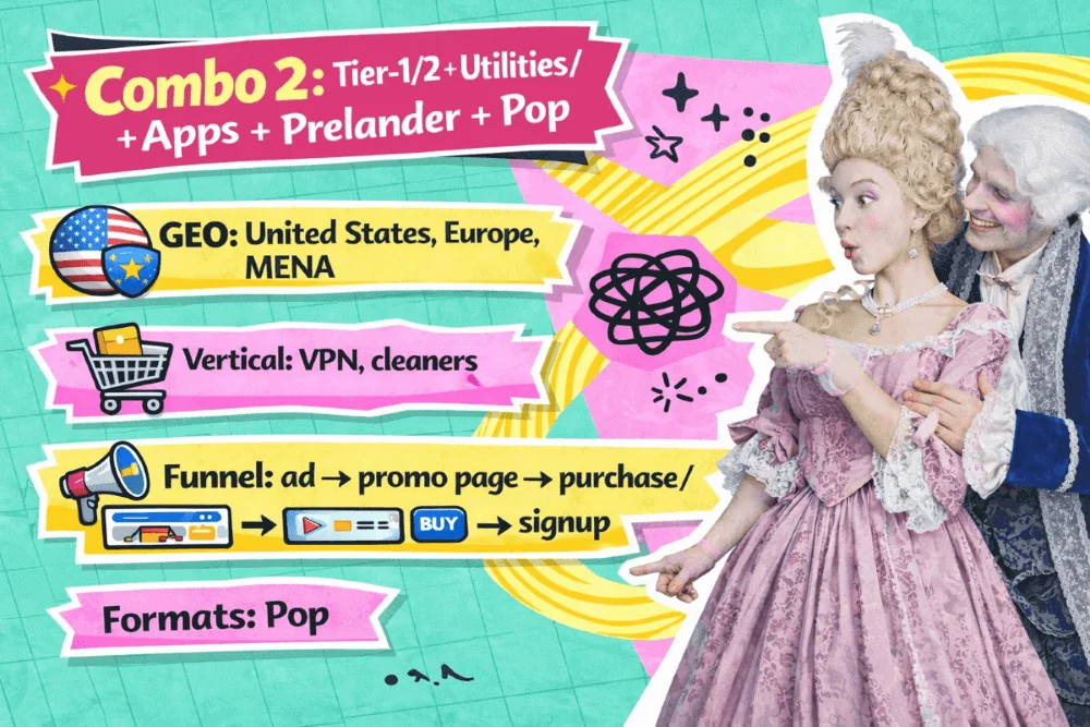 PropellerAds - combo for cheap traffic: Tier 1–2 utilities and apps with a prelander funnel and Pop format