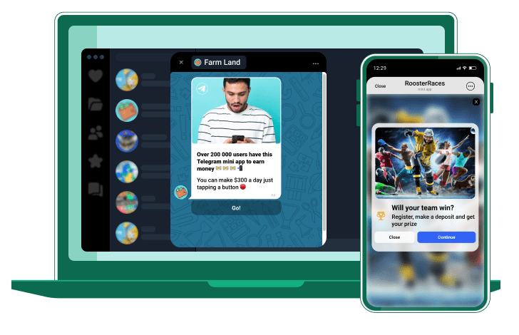 Telegram Mini Apps Ads - 100M Impressions Daily - 20x higher CR